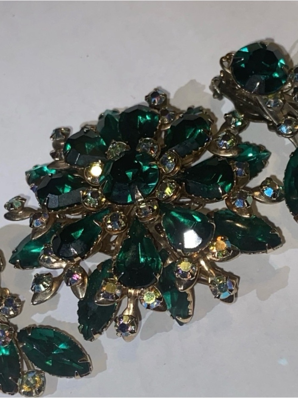 CATHE’Emerald Green Aurora Crystal Statement Brooch & Earrings - Women Jewelry